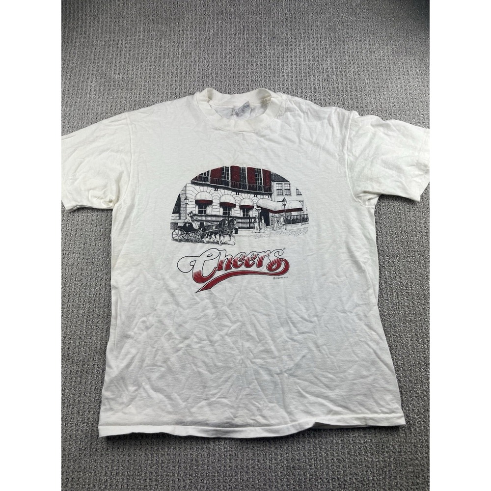 Vintage 1987 Cheers Boston Shirt USA Single Stitch TV Show Comedy White Sz Large